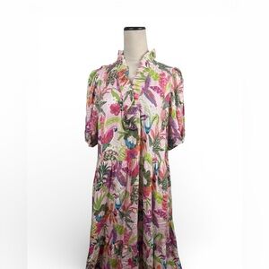 🆕 Crown & Ivy tropical print tiered maxi dress with ruffle neck size XL